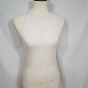 Athleta Cream Fitted Athletic Womens Activewear Wide Strap Workout Crop Tank Top